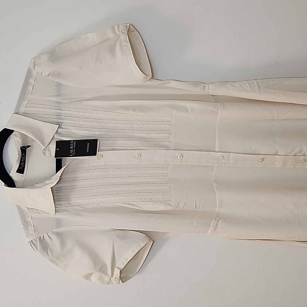 Lauren Ralp Lauren Black Label Shirtdress Elegant Winter Cream Midi Dress SZ 4 - Picture 16 of 16